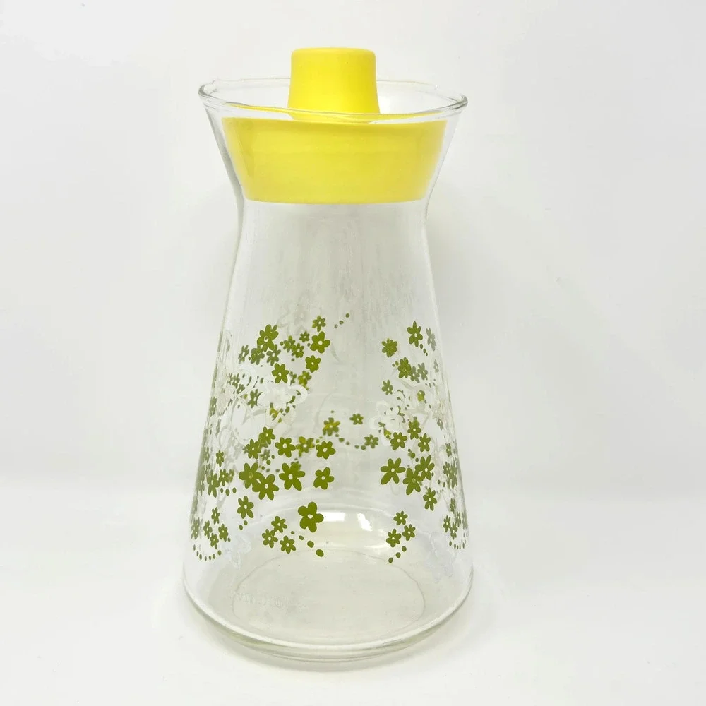 Pyrex Crazy Daisy Spring Blossom Juice Carafe Pitcher w Lid Green & White *Read